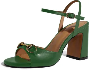 iadore Women Fashion High Block Heel Shoes Strappy with Buckle Fashion Studded Round Open Toe Summer Dress Sandals Size 5-12 US