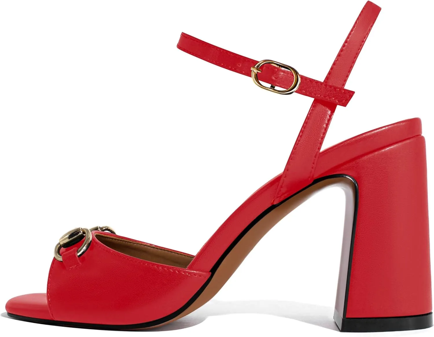 iadore Women Fashion High Block Heel Shoes Strappy with Buckle Fashion Studded Round Open Toe Summer Dress Sandals Size 5-12 US
