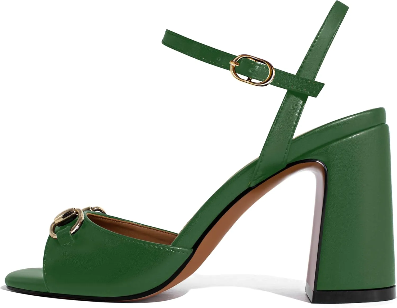 iadore Women Fashion High Block Heel Shoes Strappy with Buckle Fashion Studded Round Open Toe Summer Dress Sandals Size 5-12 US