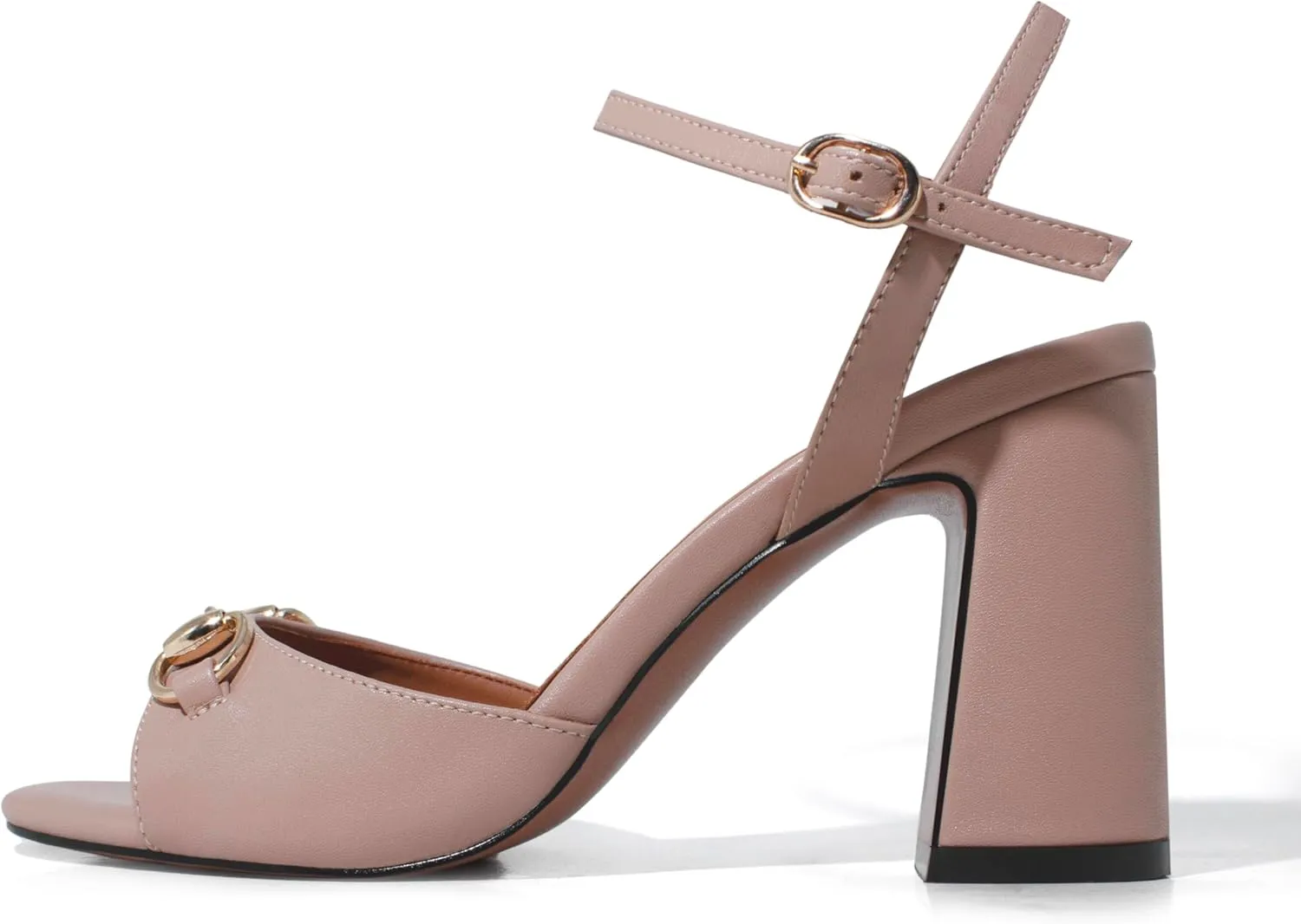 iadore Women Fashion High Block Heel Shoes Strappy with Buckle Fashion Studded Round Open Toe Summer Dress Sandals Size 5-12 US