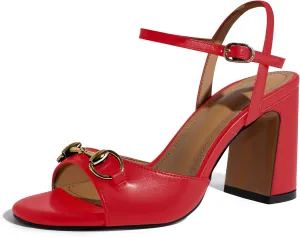 iadore Women Fashion High Block Heel Shoes Strappy with Buckle Fashion Studded Round Open Toe Summer Dress Sandals Size 5-12 US