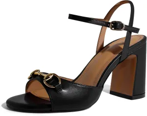 iadore Women Fashion High Block Heel Shoes Strappy with Buckle Fashion Studded Round Open Toe Summer Dress Sandals Size 5-12 US