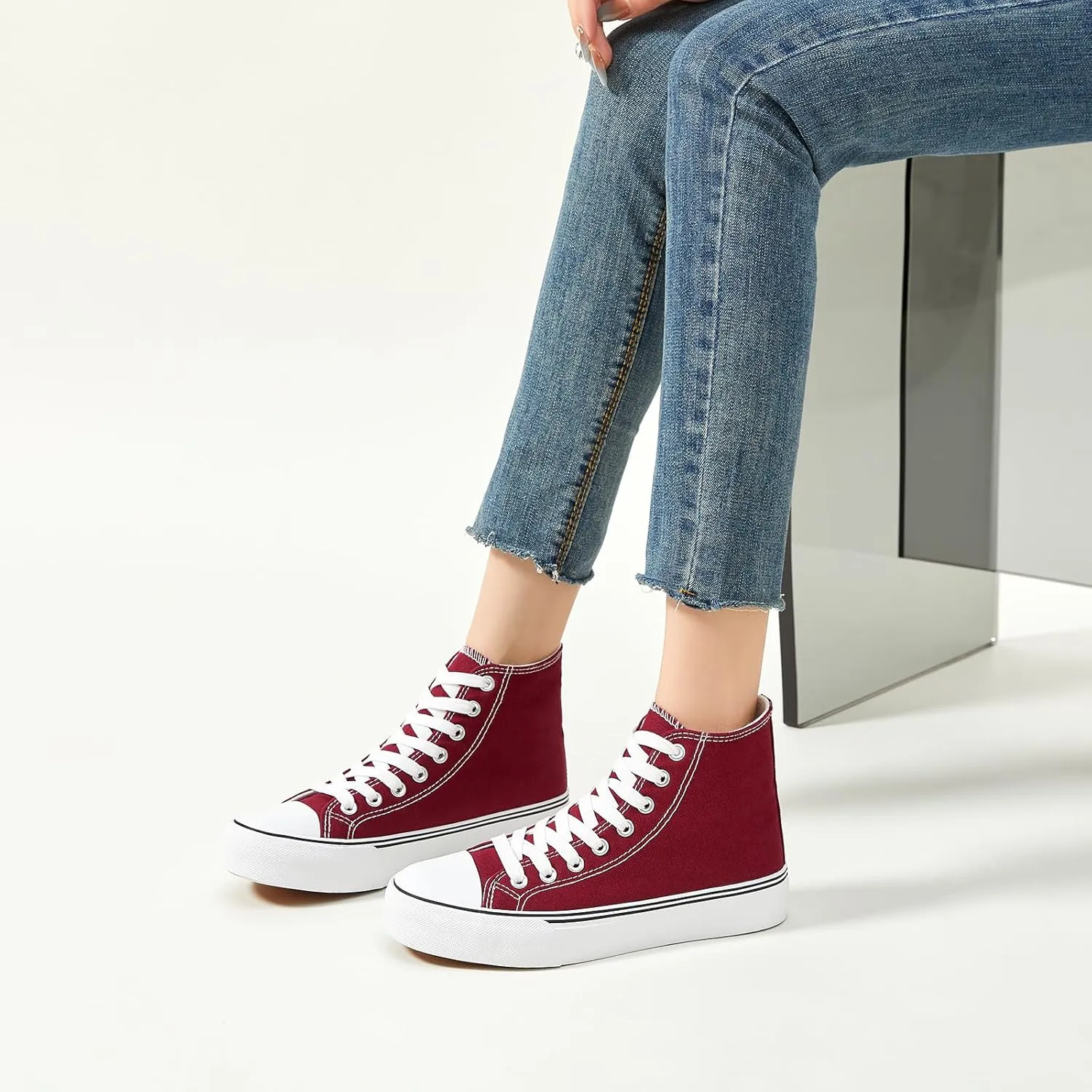 Iarus High Top Sneakers for Women White Canvas Comfortable Shoes for Women Walking Casual Sneakers Tennis Shoes