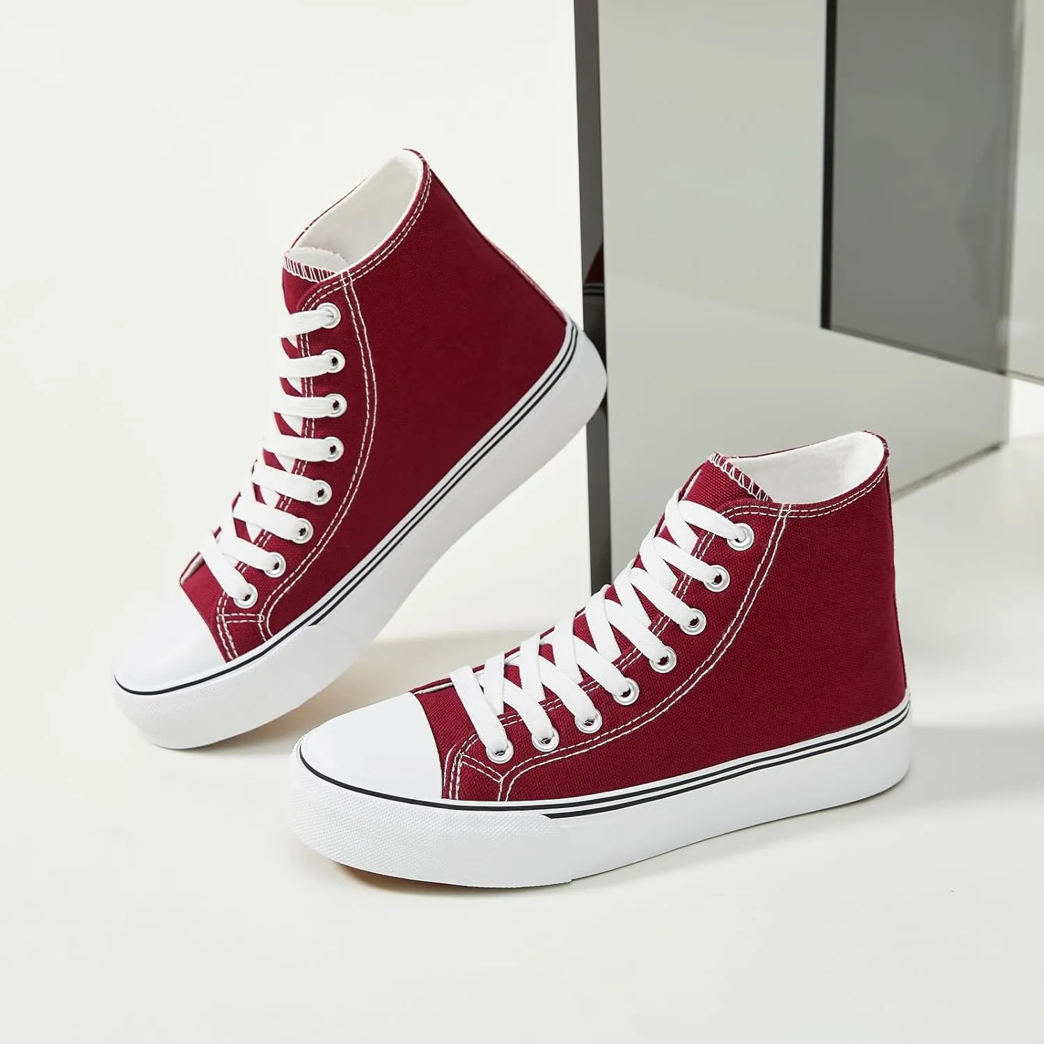 Iarus High Top Sneakers for Women White Canvas Comfortable Shoes for Women Walking Casual Sneakers Tennis Shoes