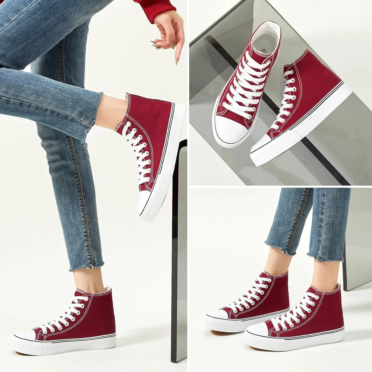 Iarus High Top Sneakers for Women White Canvas Comfortable Shoes for Women Walking Casual Sneakers Tennis Shoes
