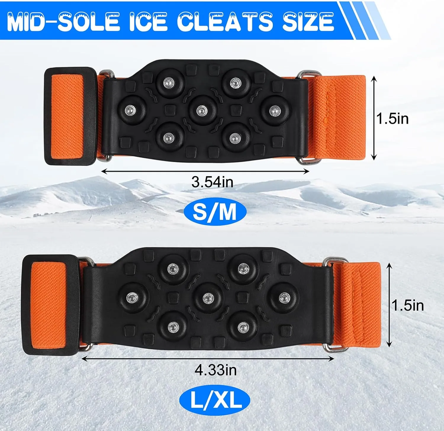 Ice Cleats Mid-Sole Snow Traction Cleats for Walking on Snow and Ice Anti-Slip Crampons with Adjustable Straps 7 Tungsten Studs Rotatable Non-Slip Crampons for Men Women Indoor/Outdoor