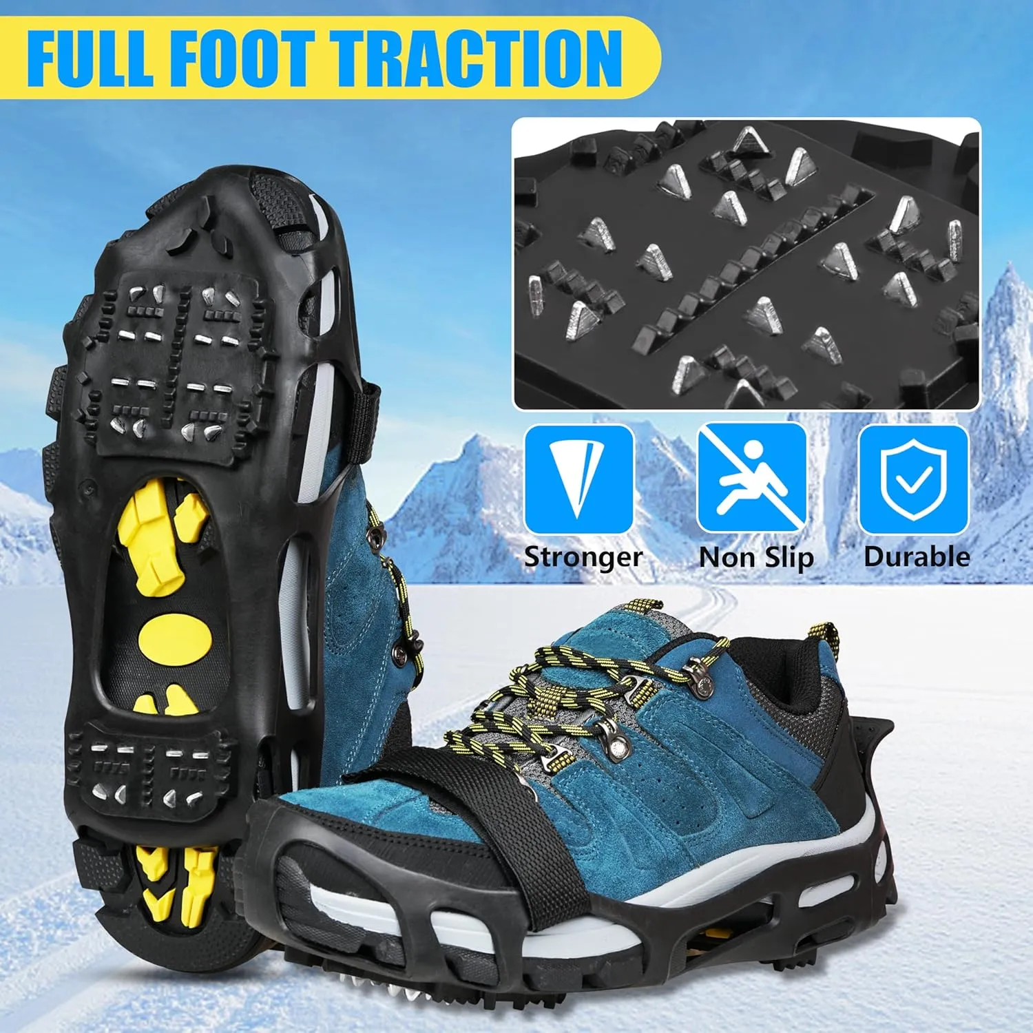 Ice Snow Cleats for Shoes Boots Walk Traction Cleats Crampons Anti Slip 24 Studs Ice Cleat Slip-on Stretch Footwear Grippers for Women Men Kids Walking on Snow Ice
