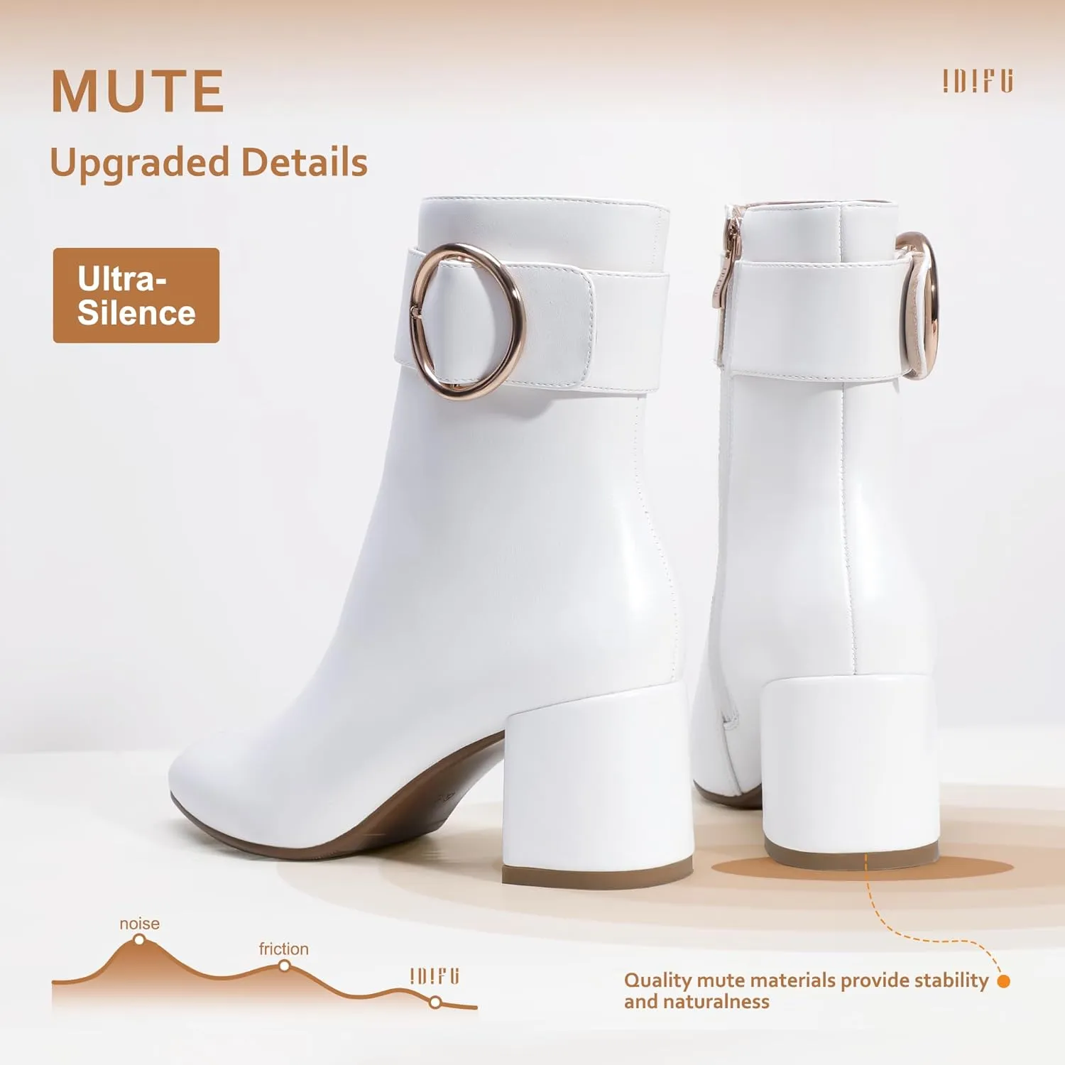 IDIFU Women Dressy Chunky Heel Ankle Boots Pointed Toe Metal Ring Zipper Short Booties -Need Half Size UP