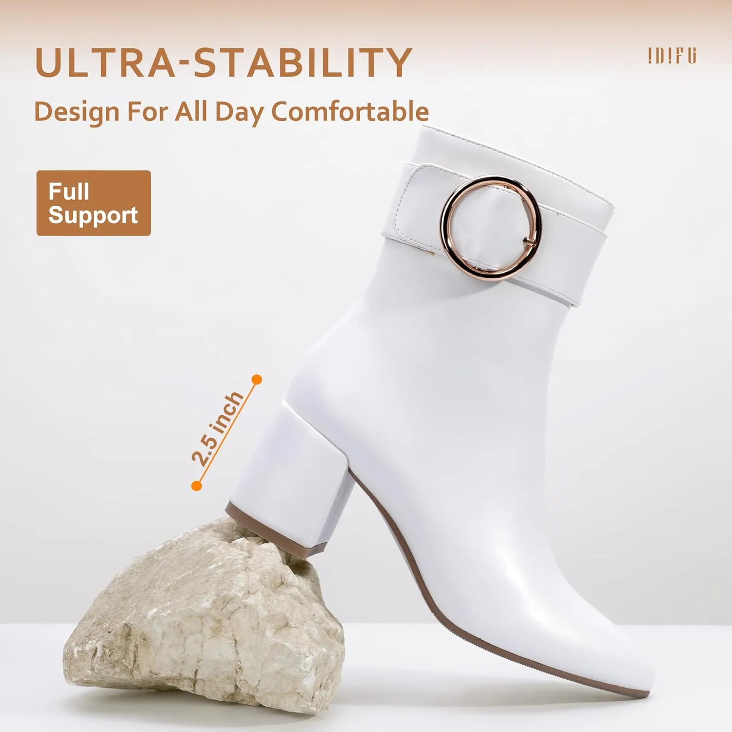 IDIFU Women Dressy Chunky Heel Ankle Boots Pointed Toe Metal Ring Zipper Short Booties -Need Half Size UP