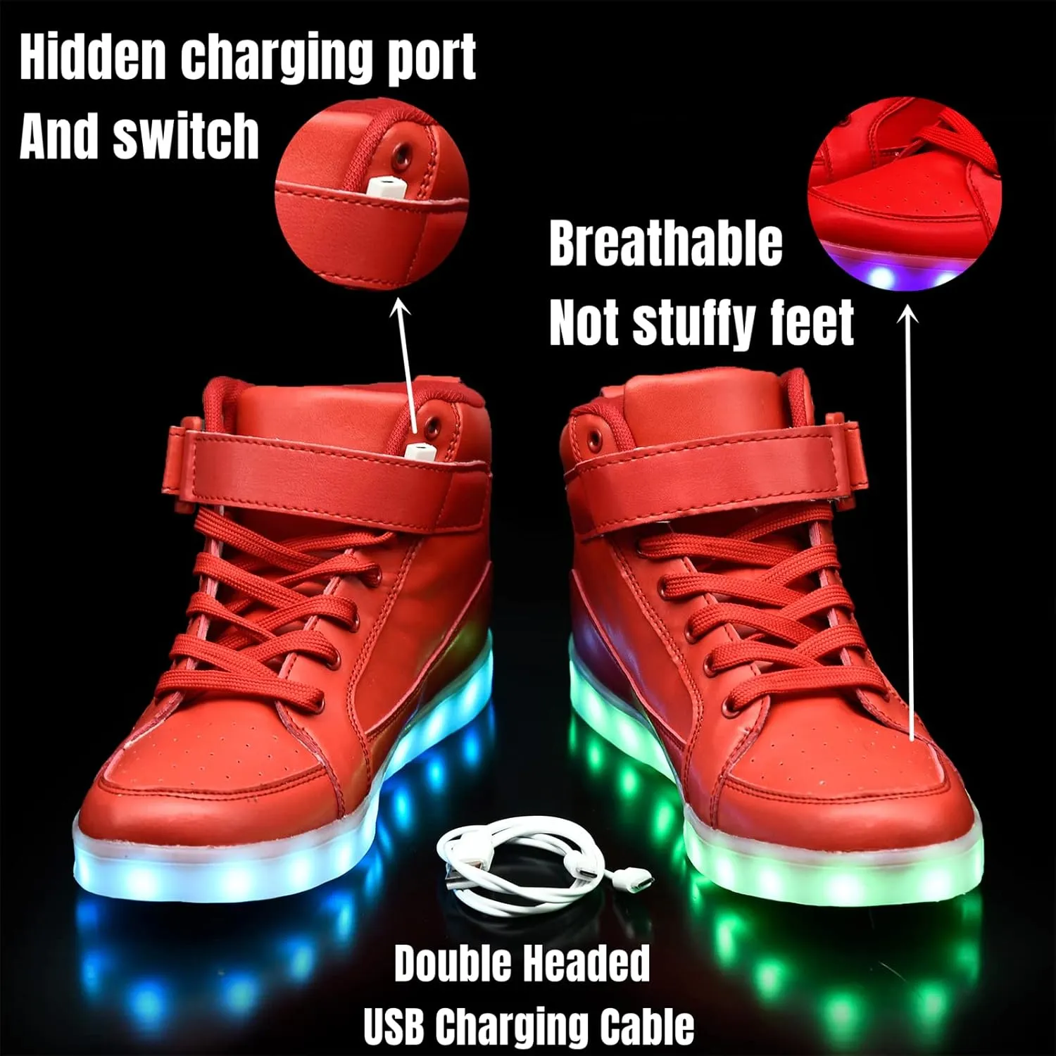 IGxx LED Light Up High Top Sneakers - USB Rechargeable, Glowing, Flashing Shoes for Men, Women & Kids