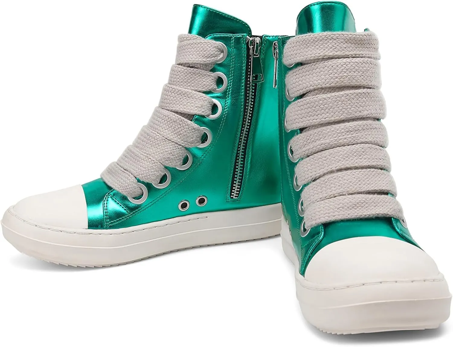 IMPREMEY Women's High Top Sneakers Lace Up PU Leather Shoes with Thick Soles and Zipper, Fashionable Walking Shoes