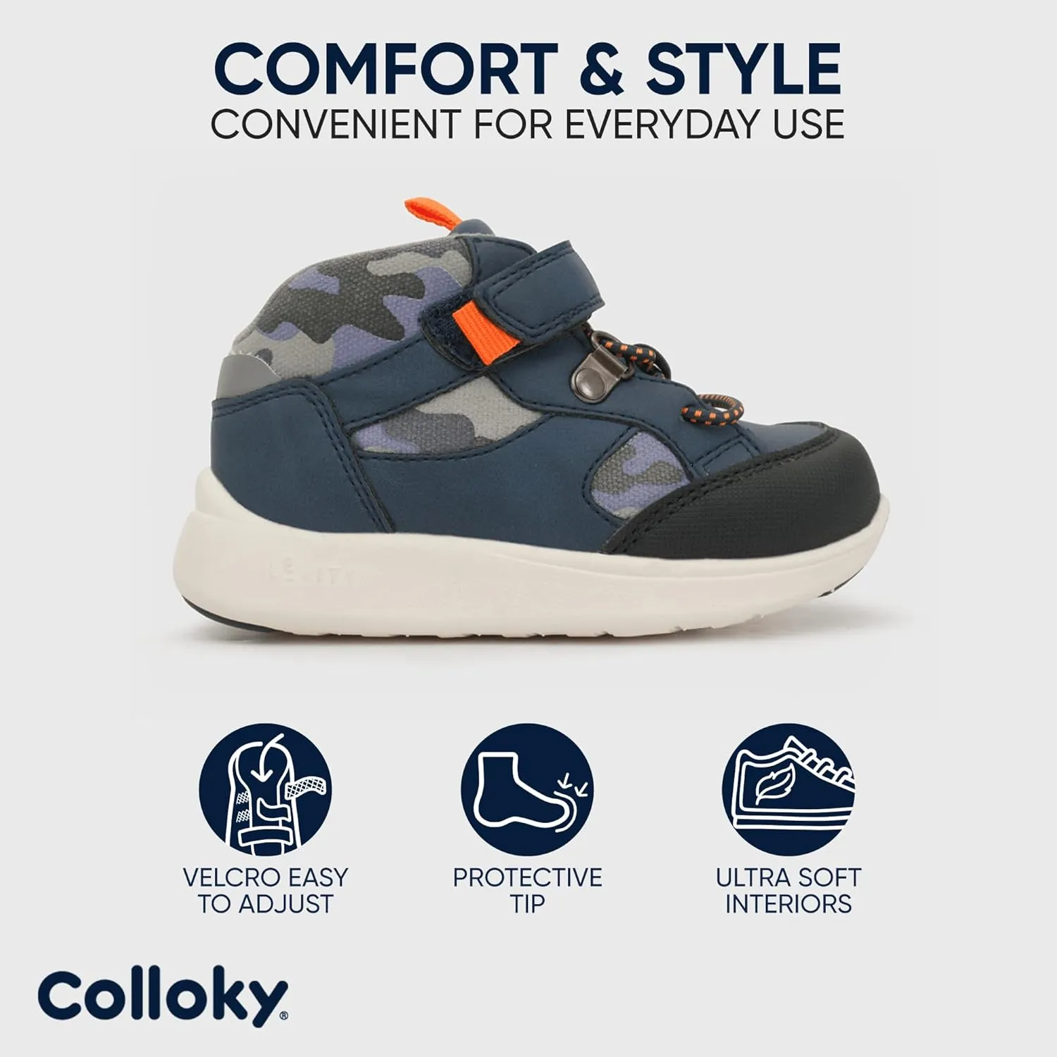 Infant Sneakers for Boys - Lightweight Shoes with Soft Soles & Adjustable Strap, Arch Support & Breathable Design - Washable Shoes