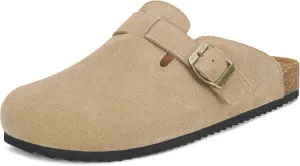 Intini Womens Suede Clogs Mens Leather Mules Cork Footbed Sandals with Arch Support