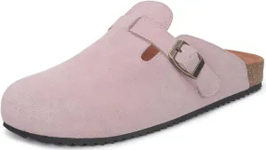 Intini Womens Suede Clogs Mens Leather Mules Cork Footbed Sandals with Arch Support