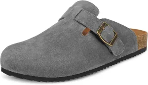 Intini Womens Suede Clogs Mens Leather Mules Cork Footbed Sandals with Arch Support