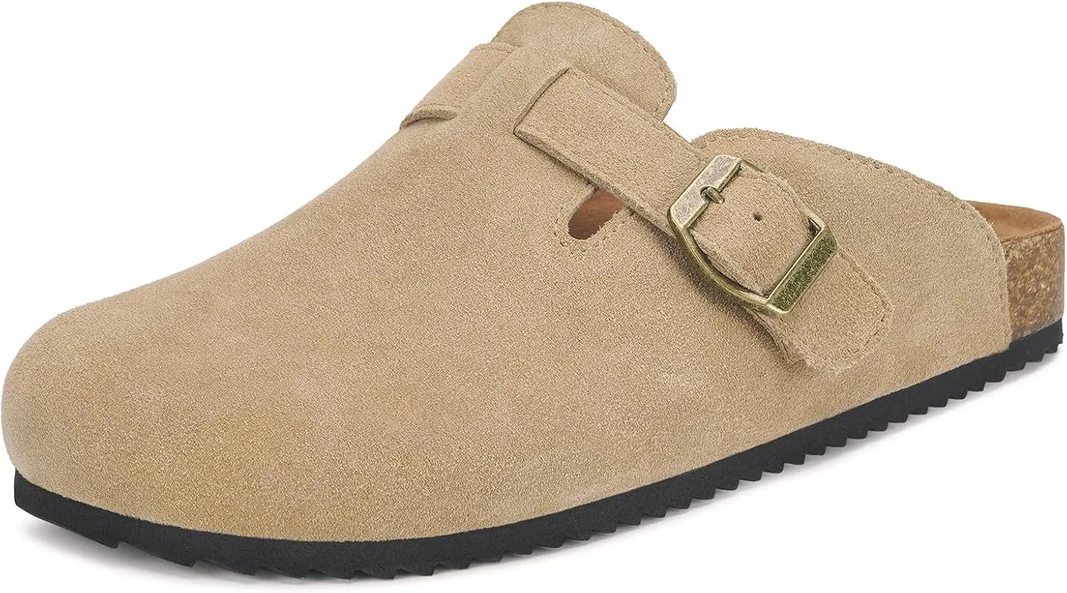 Intini Womens Suede Clogs Mens Leather Mules Cork Footbed Sandals with Arch Support