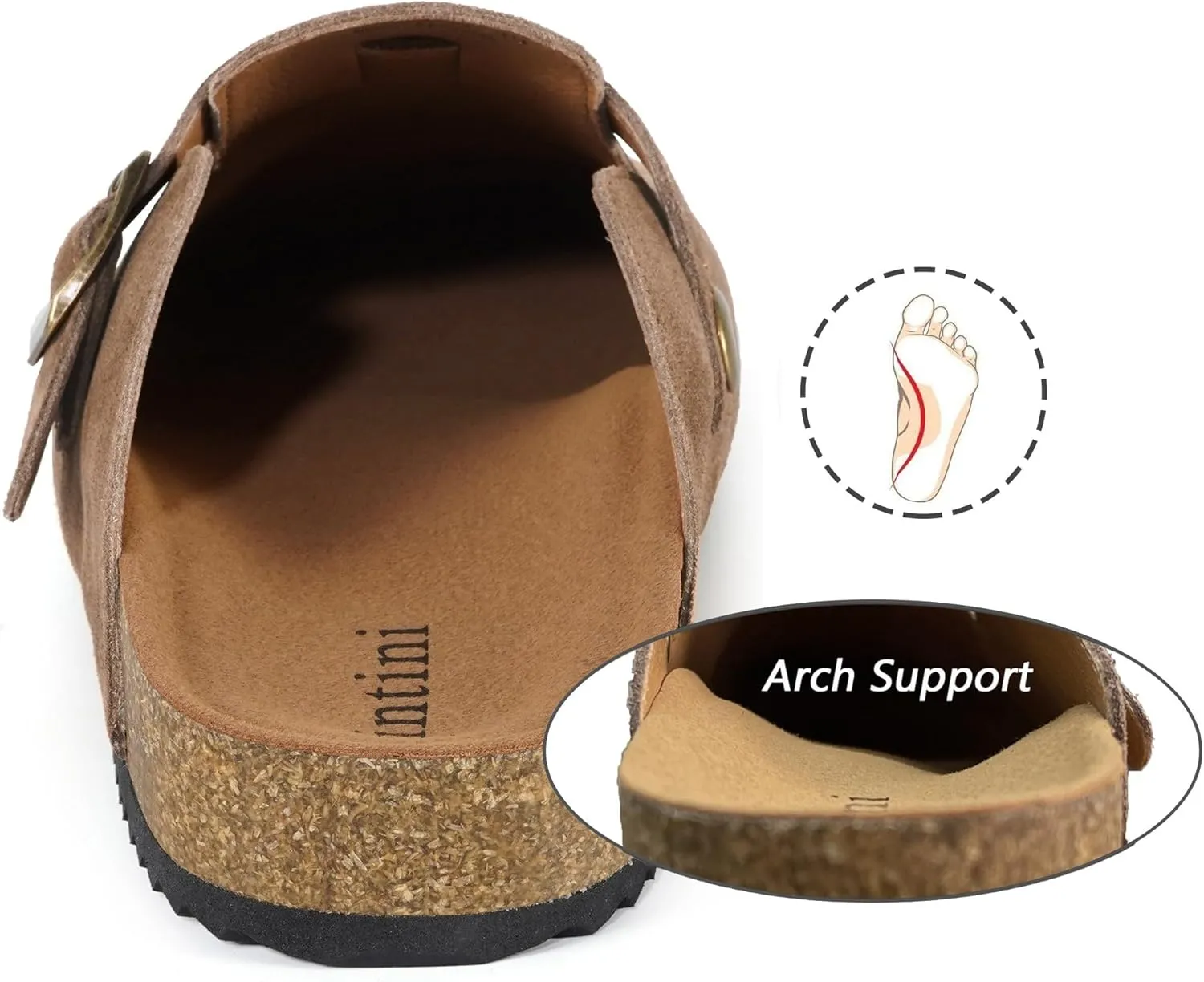 Intini Womens Suede Clogs Mens Leather Mules Cork Footbed Sandals with Arch Support