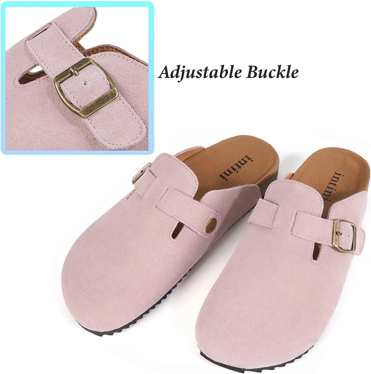 Intini Womens Suede Clogs Mens Leather Mules Cork Footbed Sandals with Arch Support