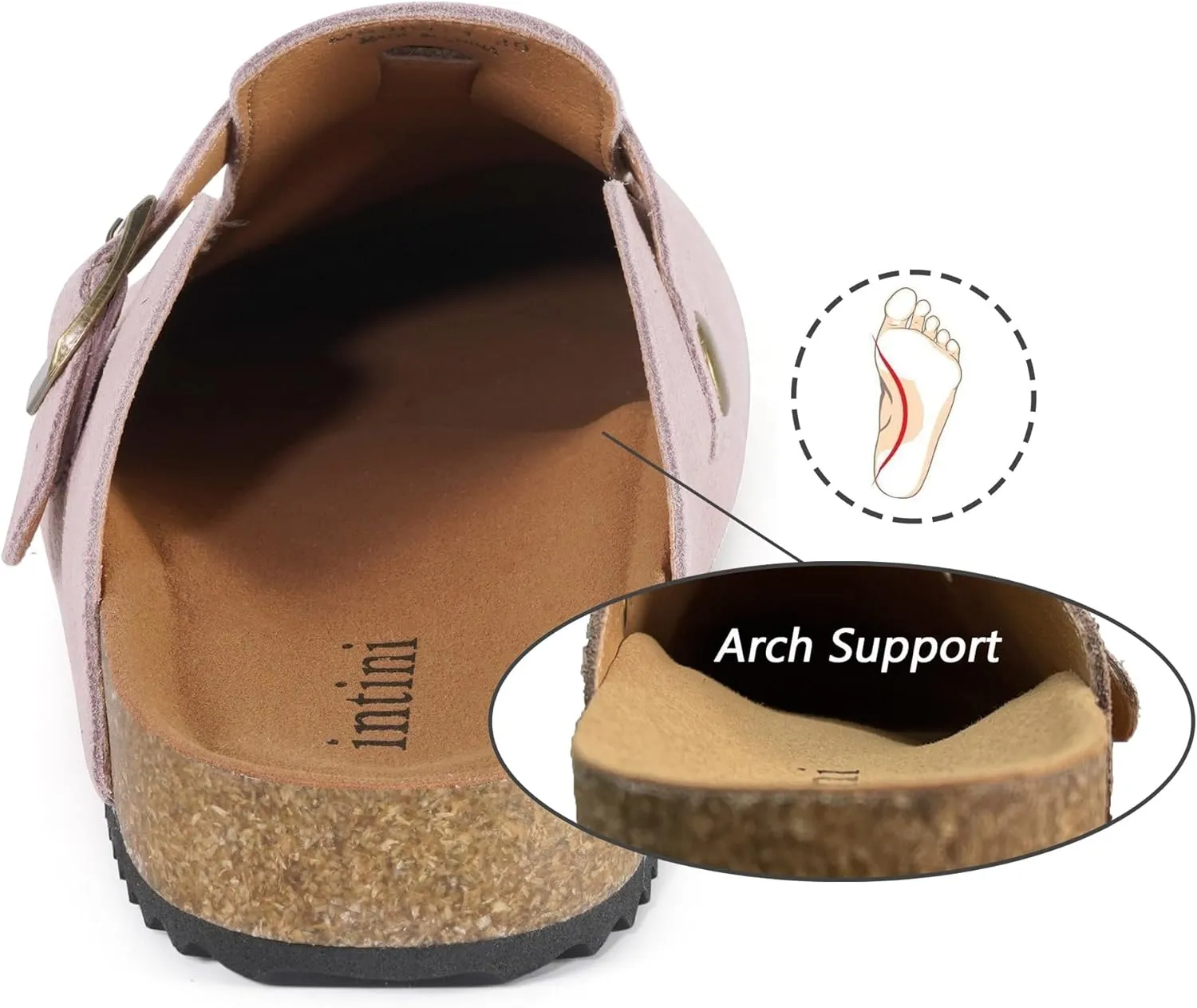 Intini Womens Suede Clogs Mens Leather Mules Cork Footbed Sandals with Arch Support