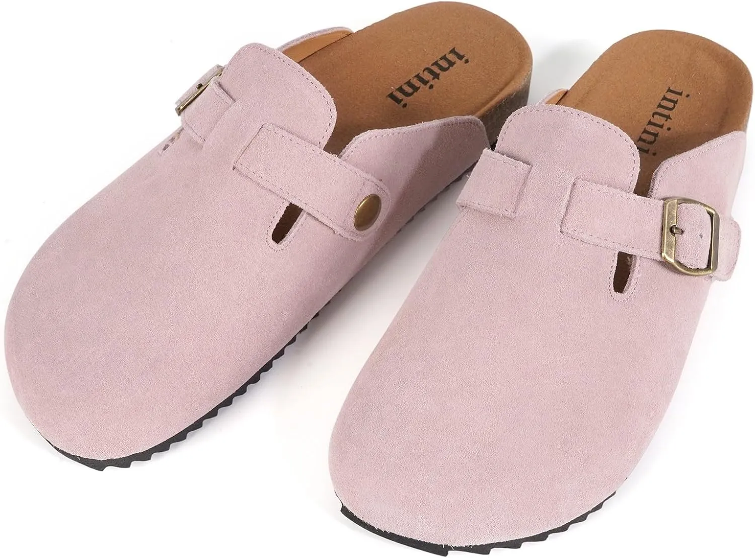 Intini Womens Suede Clogs Mens Leather Mules Cork Footbed Sandals with Arch Support