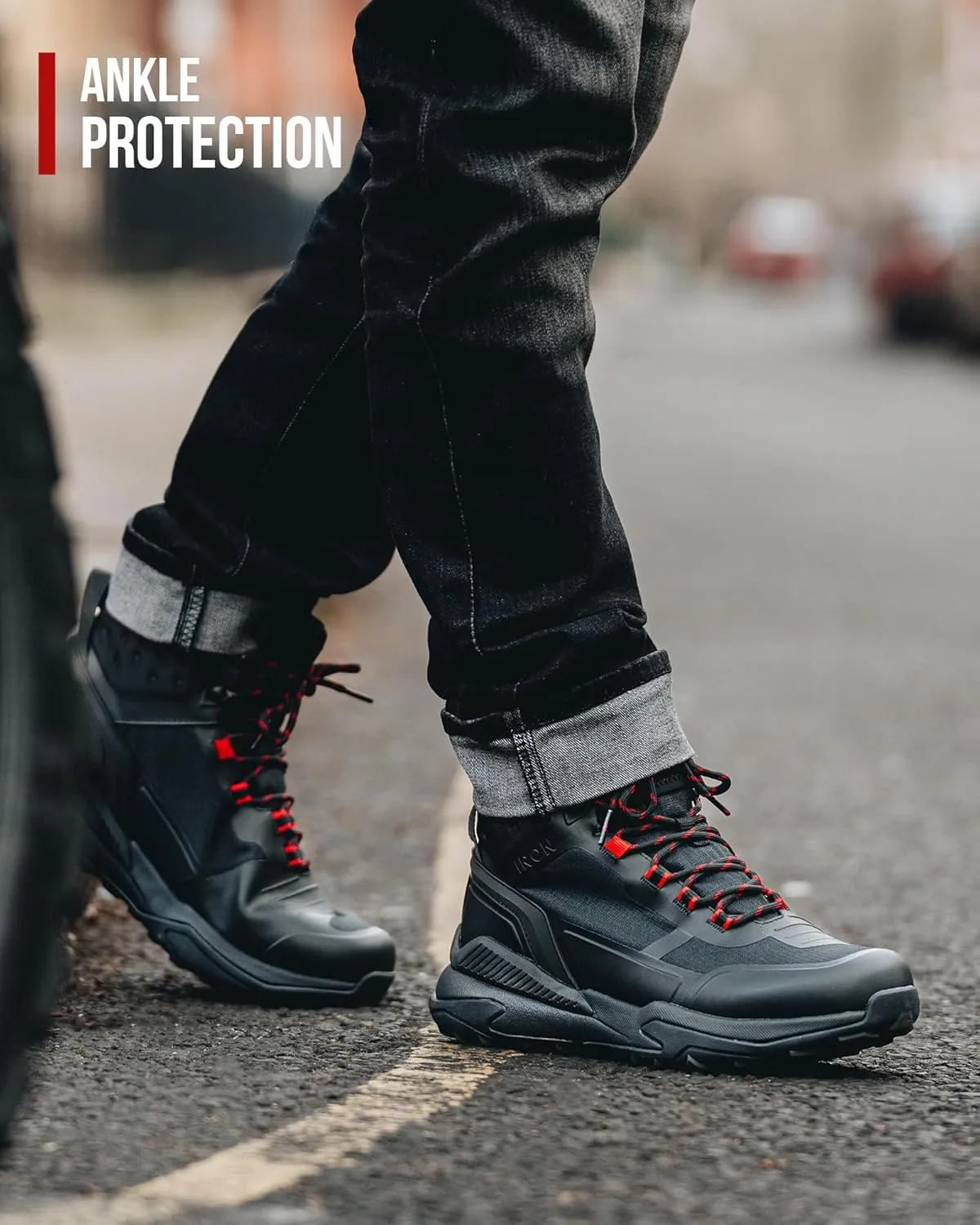IRON JIA'S Motorcycle Shoes for Men, Waterproof Anti-Slip Breathable Street Casual Motorcycle Riding Boots with Lace Garage, Ankle Support, Shift Pads 10.5