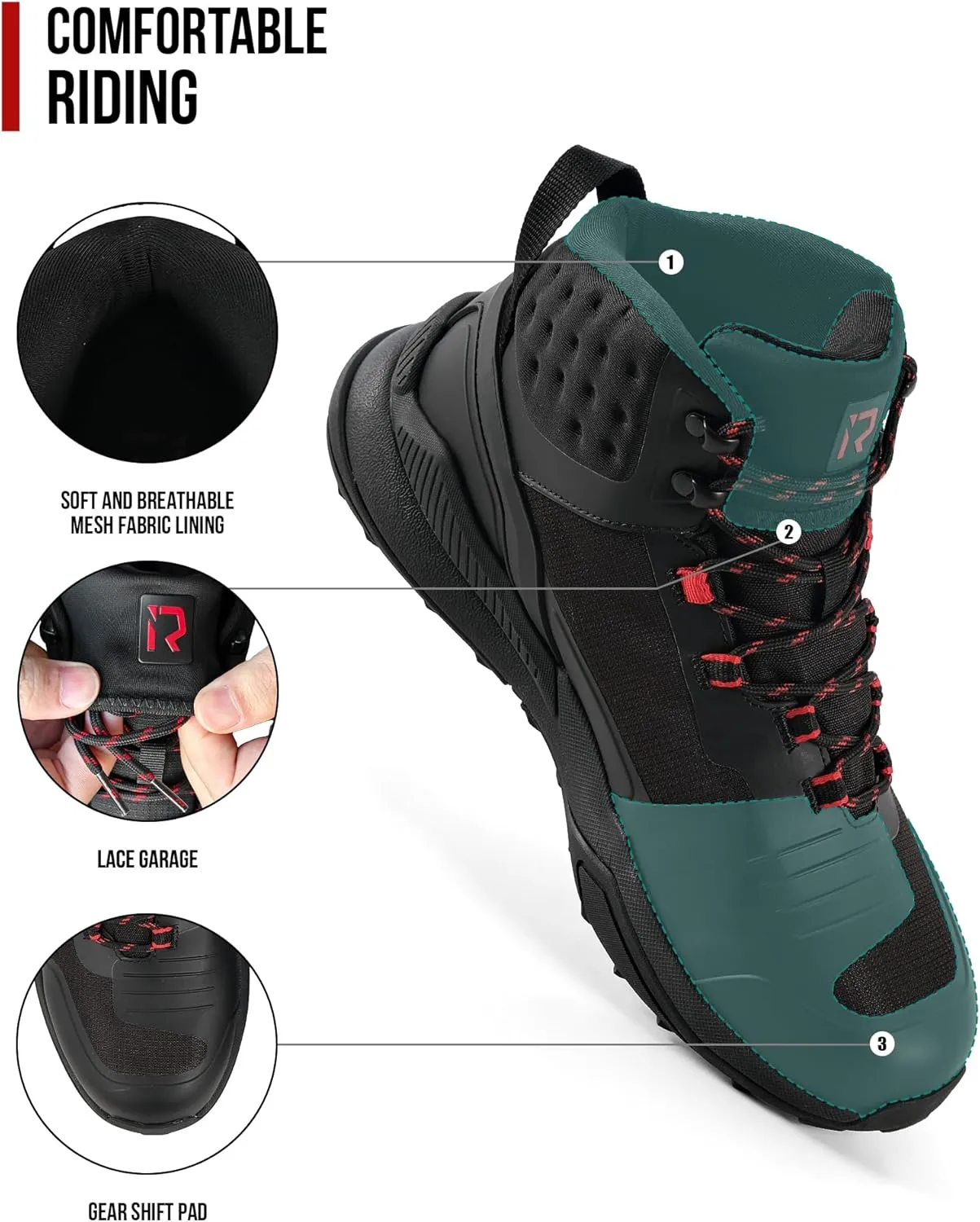 IRON JIA'S Motorcycle Shoes for Men, Waterproof Anti-Slip Breathable Street Casual Motorcycle Riding Boots with Lace Garage, Ankle Support, Shift Pads 10.5