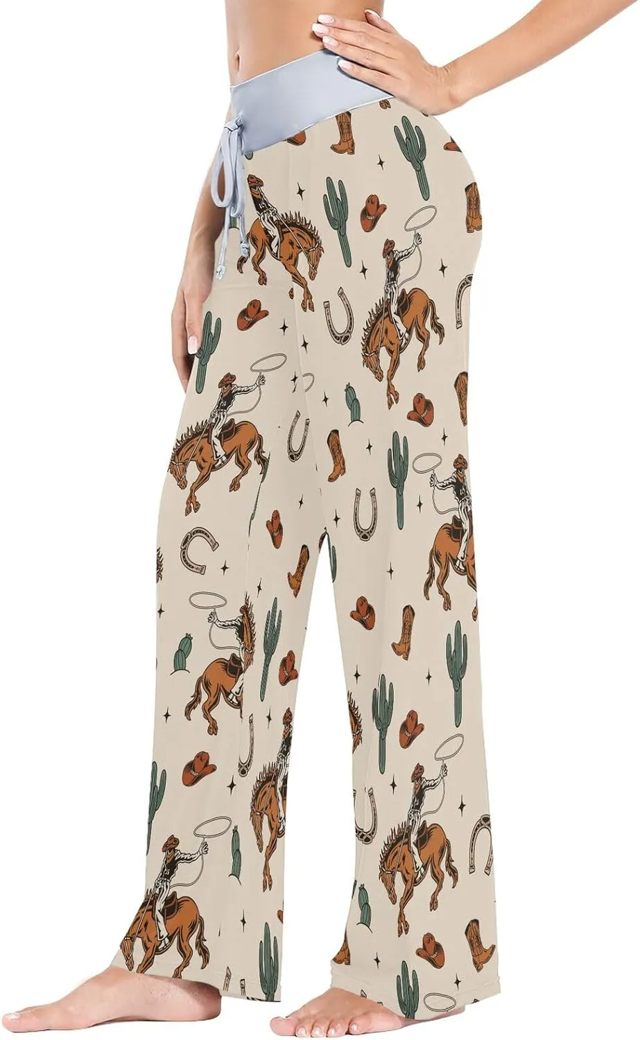 J JOYSAY Cowboys Horses Cactus Boots Pajama Pants Women Wide Leg Lounge Yoga Pants Tall PJ Bottoms