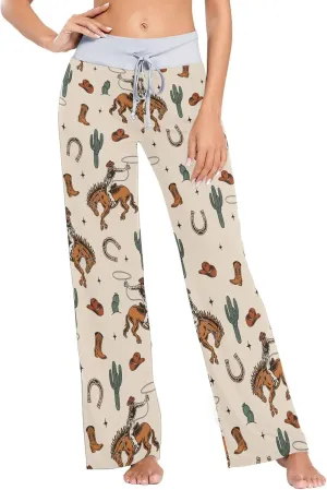 J JOYSAY Cowboys Horses Cactus Boots Pajama Pants Women Wide Leg Lounge Yoga Pants Tall PJ Bottoms