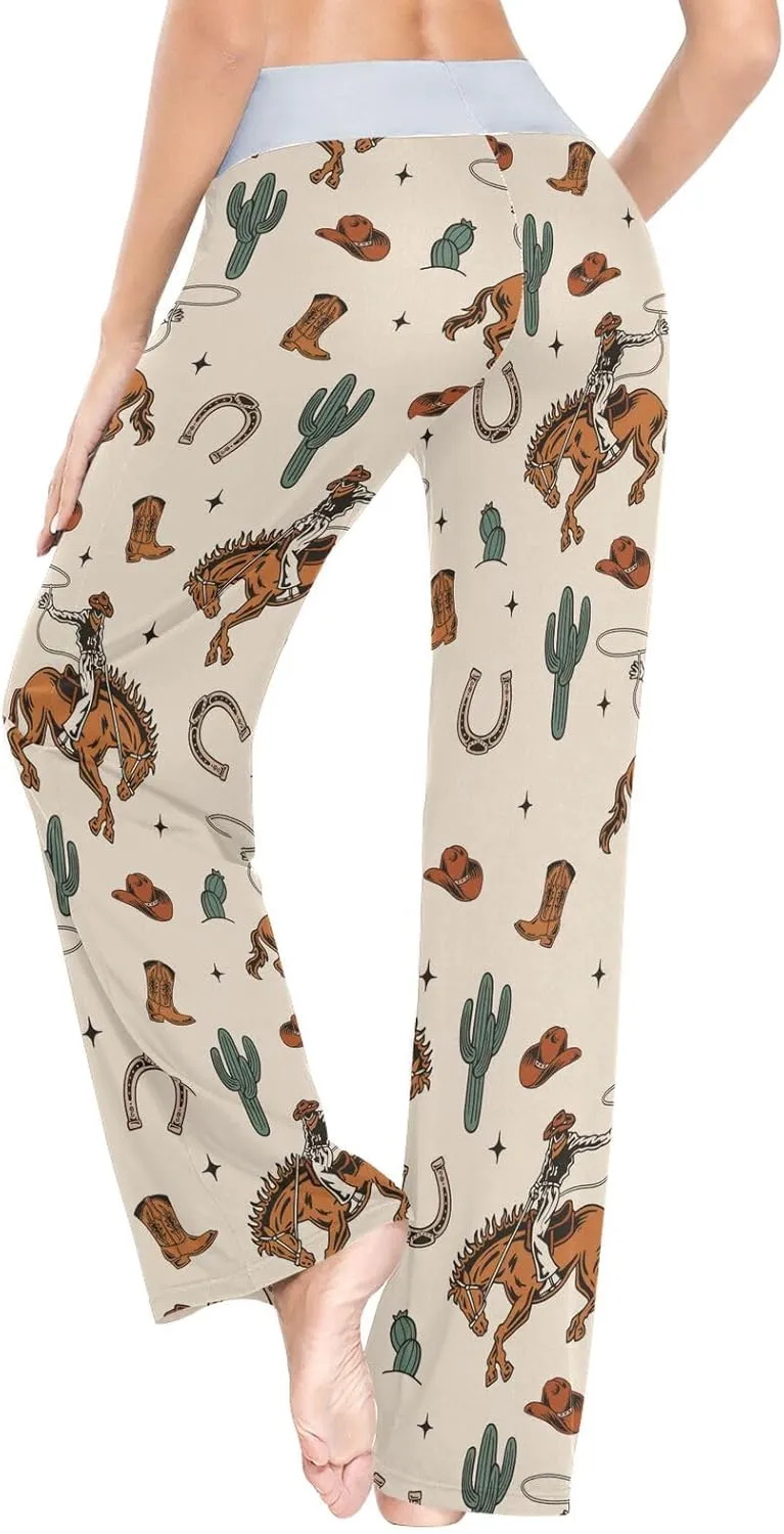 J JOYSAY Cowboys Horses Cactus Boots Pajama Pants Women Wide Leg Lounge Yoga Pants Tall PJ Bottoms