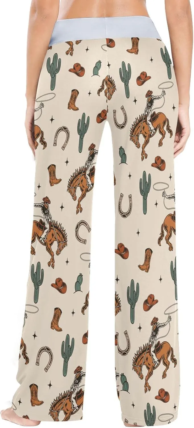 J JOYSAY Cowboys Horses Cactus Boots Pajama Pants Women Wide Leg Lounge Yoga Pants Tall PJ Bottoms