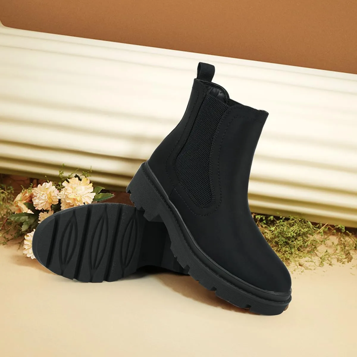 JABASIC Women Chelsea Boots Low Heel Elastic Ankle Boots (10,Army Green)