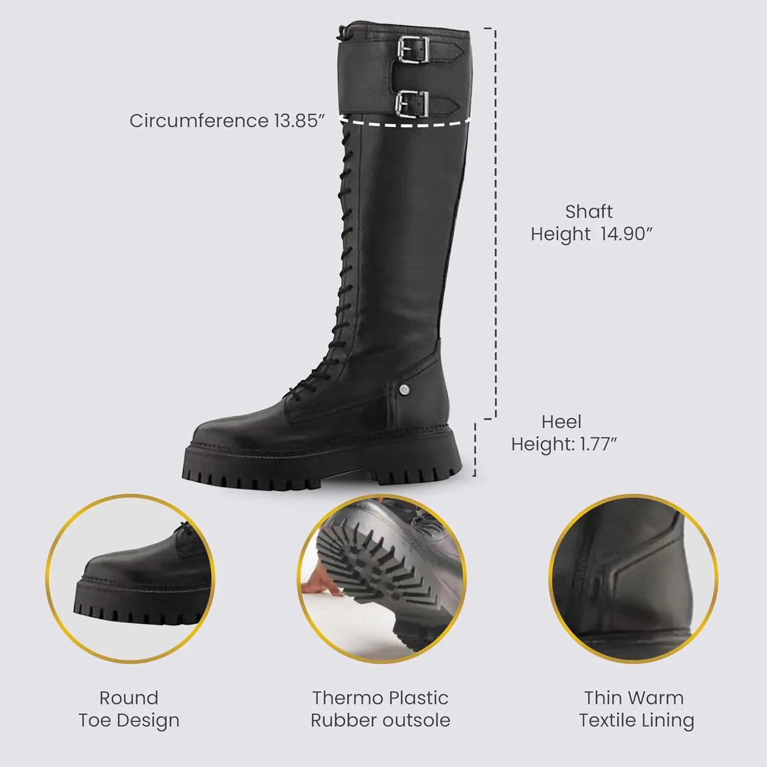 JATAREA Women's Leather Knee-High Boots - Stylish Block Heel - Comfortable Bootie for Females - Cushioned Insole for Comfort - Durable and Versatile Design