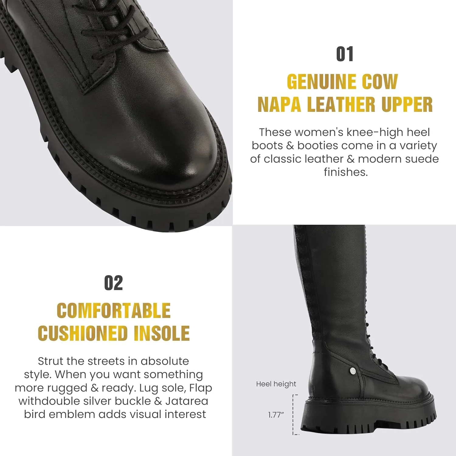 JATAREA Women's Leather Knee-High Boots - Stylish Block Heel - Comfortable Bootie for Females - Cushioned Insole for Comfort - Durable and Versatile Design