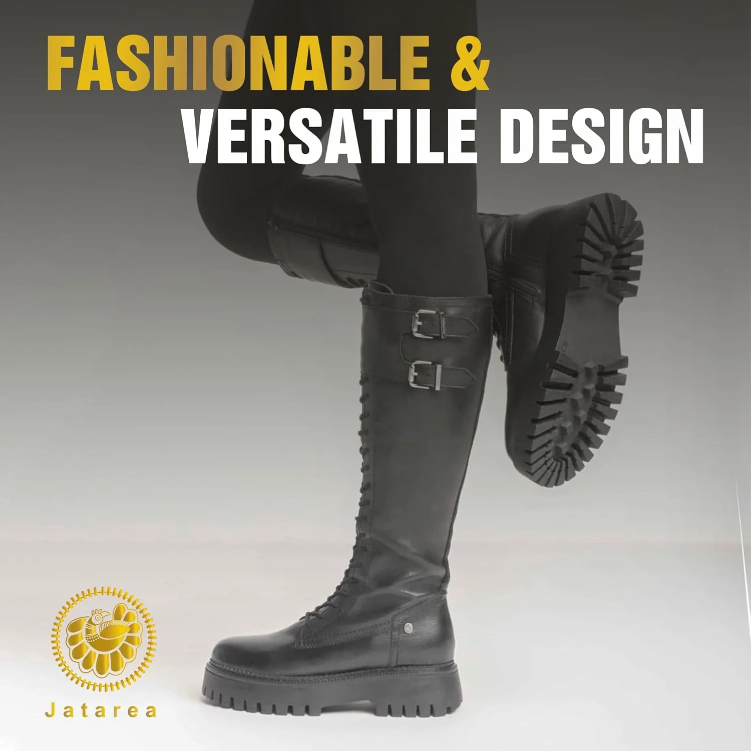 JATAREA Women's Leather Knee-High Boots - Stylish Block Heel - Comfortable Bootie for Females - Cushioned Insole for Comfort - Durable and Versatile Design