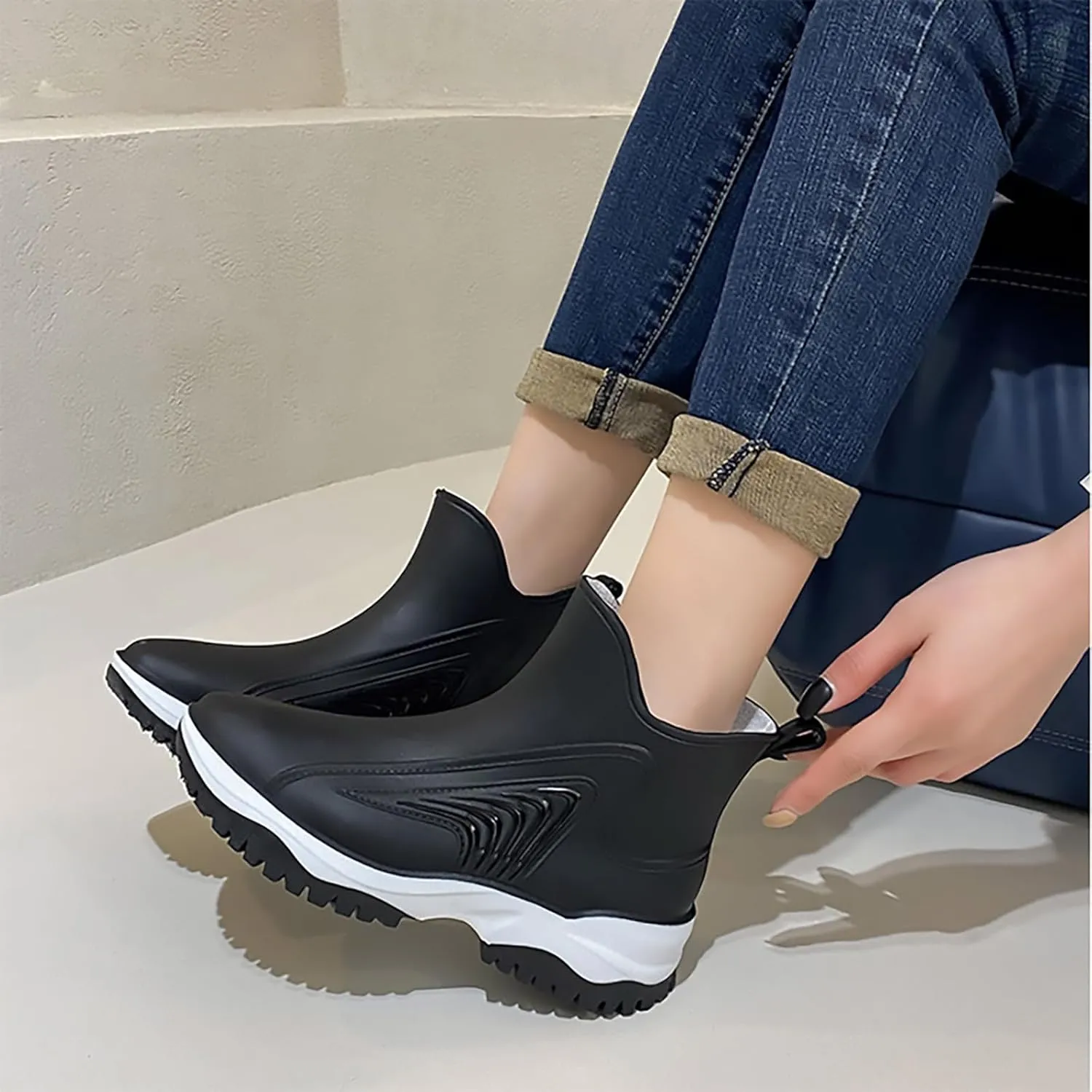 jessie Rain Boots for Women PVC Waterproof Rubber Boots Mud Boot Short Ankle Boots