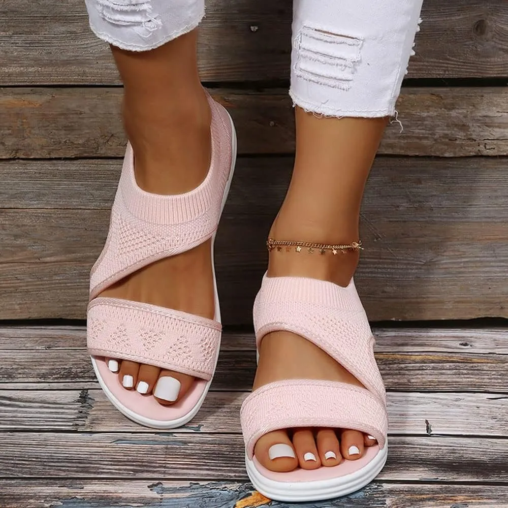 JITUUE Women's Comfy Flex Knit Thick Bottom Fish Mouth Washable Slingback Orthopedic Slide Sport Sandals