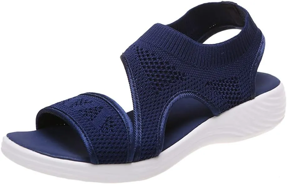 JITUUE Women's Comfy Flex Knit Thick Bottom Fish Mouth Washable Slingback Orthopedic Slide Sport Sandals