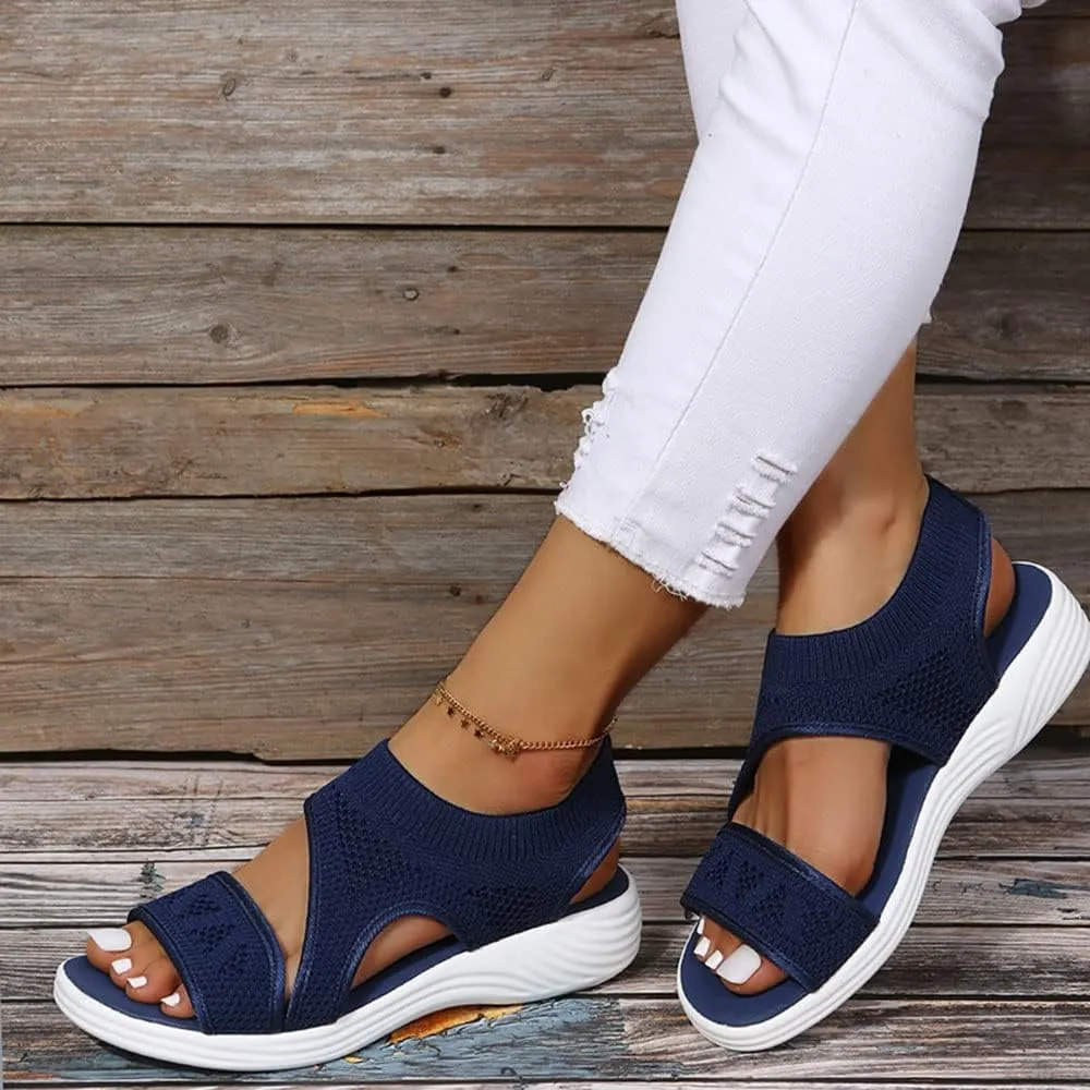 JITUUE Women's Comfy Flex Knit Thick Bottom Fish Mouth Washable Slingback Orthopedic Slide Sport Sandals