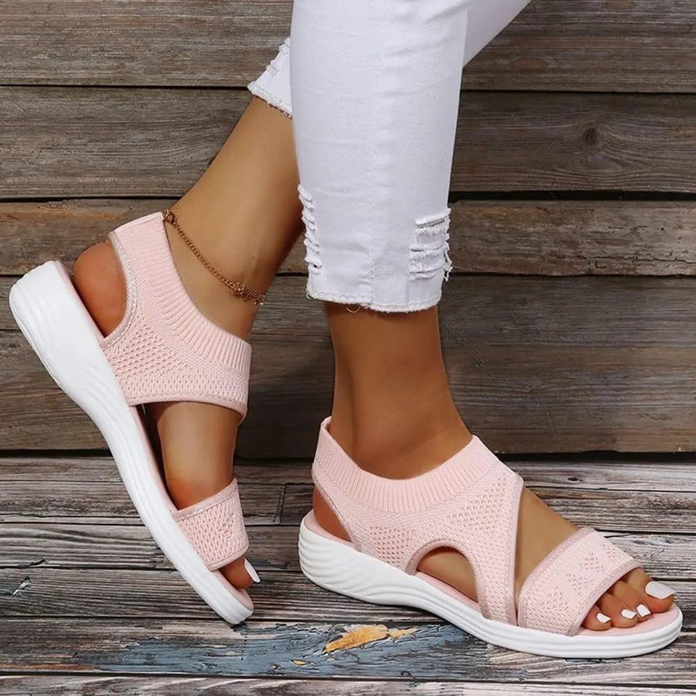 JITUUE Women's Comfy Flex Knit Thick Bottom Fish Mouth Washable Slingback Orthopedic Slide Sport Sandals