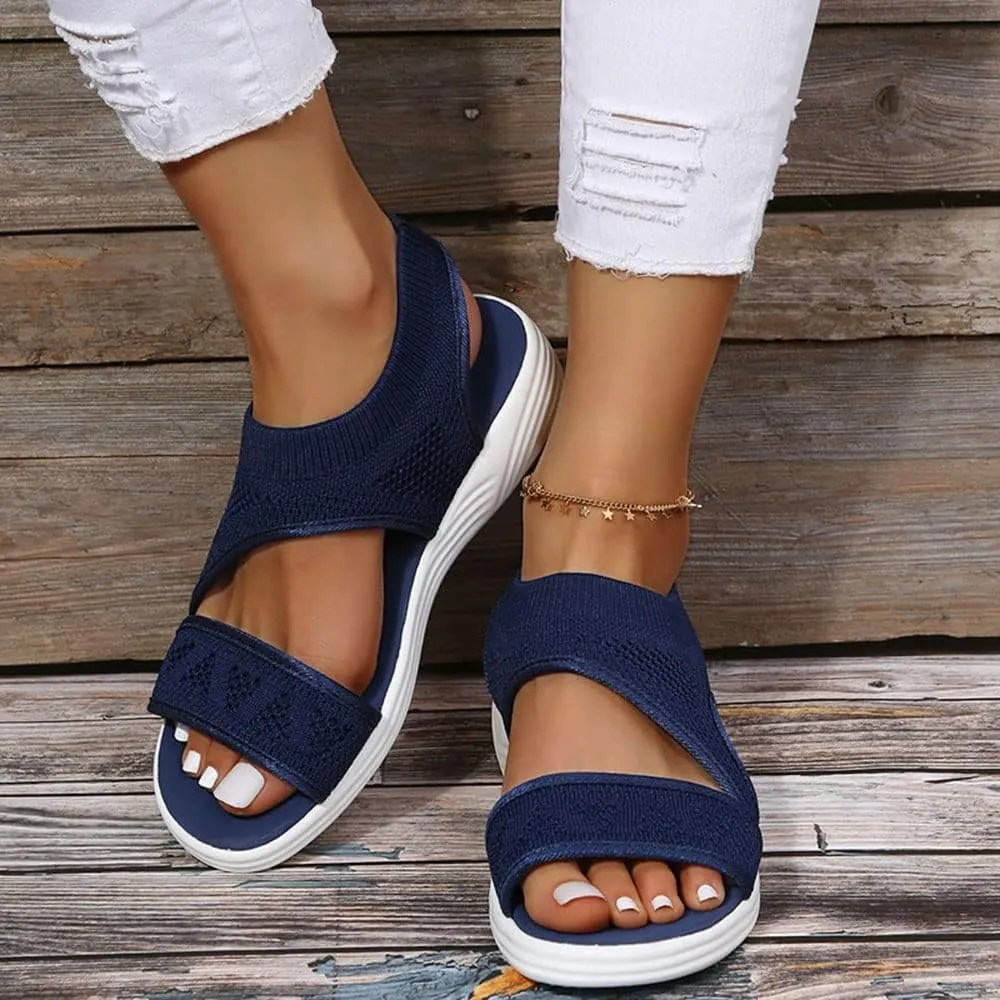 JITUUE Women's Comfy Flex Knit Thick Bottom Fish Mouth Washable Slingback Orthopedic Slide Sport Sandals