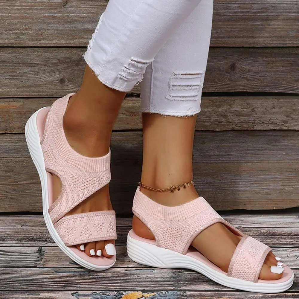 JITUUE Women's Comfy Flex Knit Thick Bottom Fish Mouth Washable Slingback Orthopedic Slide Sport Sandals