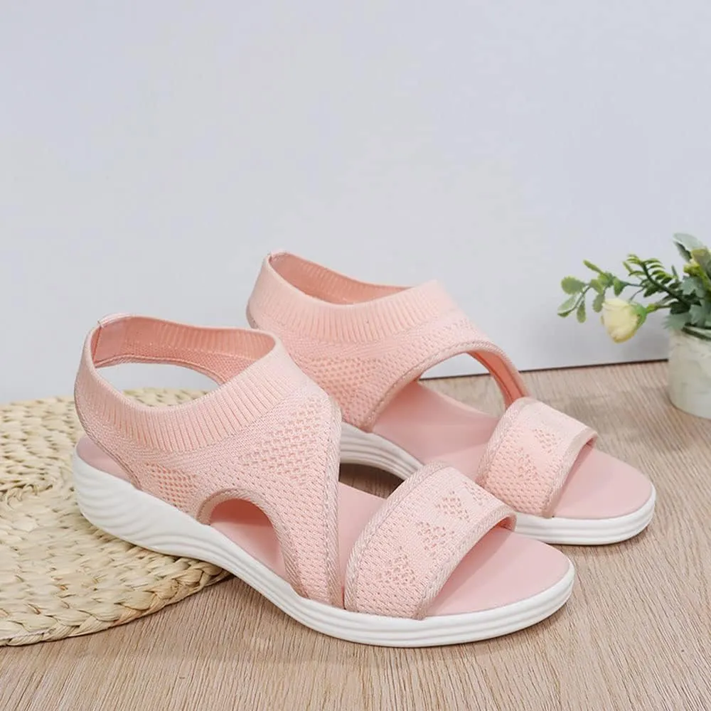 JITUUE Women's Comfy Flex Knit Thick Bottom Fish Mouth Washable Slingback Orthopedic Slide Sport Sandals