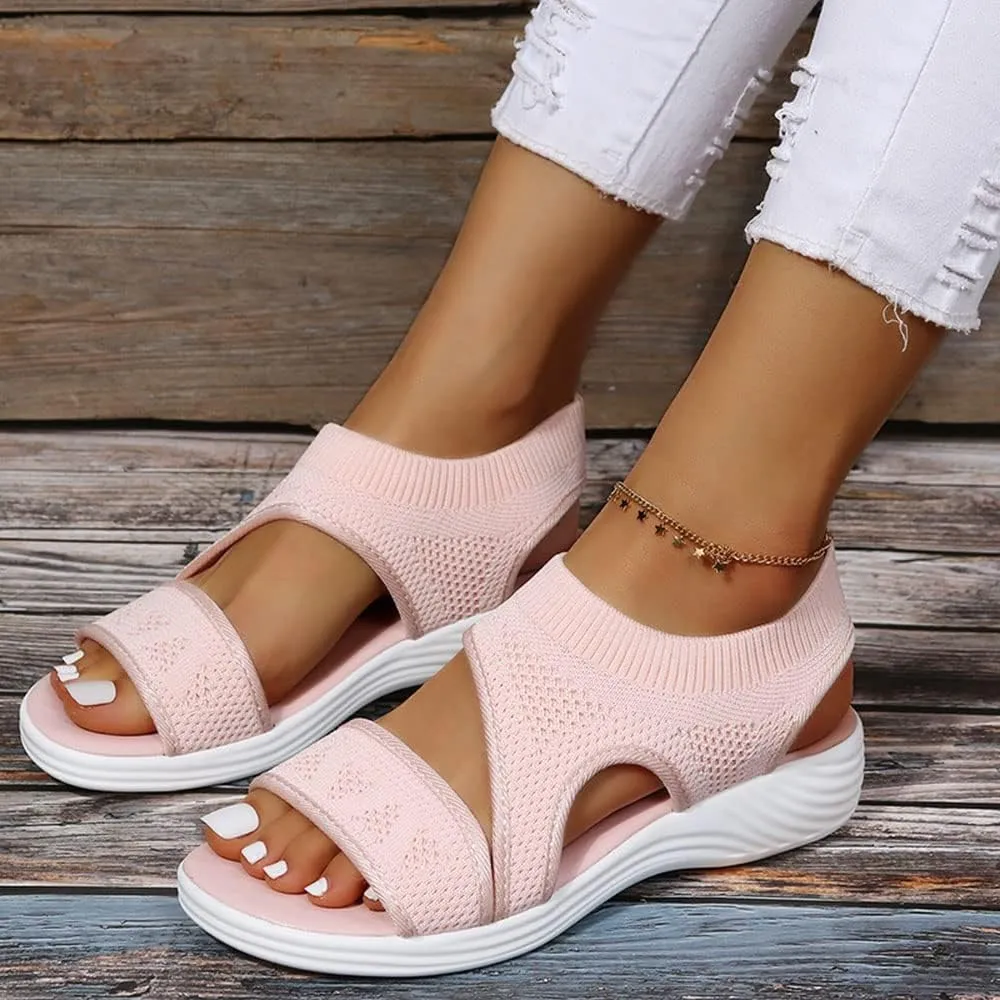 JITUUE Women's Comfy Flex Knit Thick Bottom Fish Mouth Washable Slingback Orthopedic Slide Sport Sandals