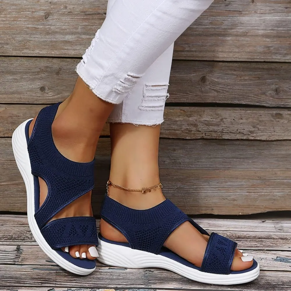 JITUUE Women's Comfy Flex Knit Thick Bottom Fish Mouth Washable Slingback Orthopedic Slide Sport Sandals