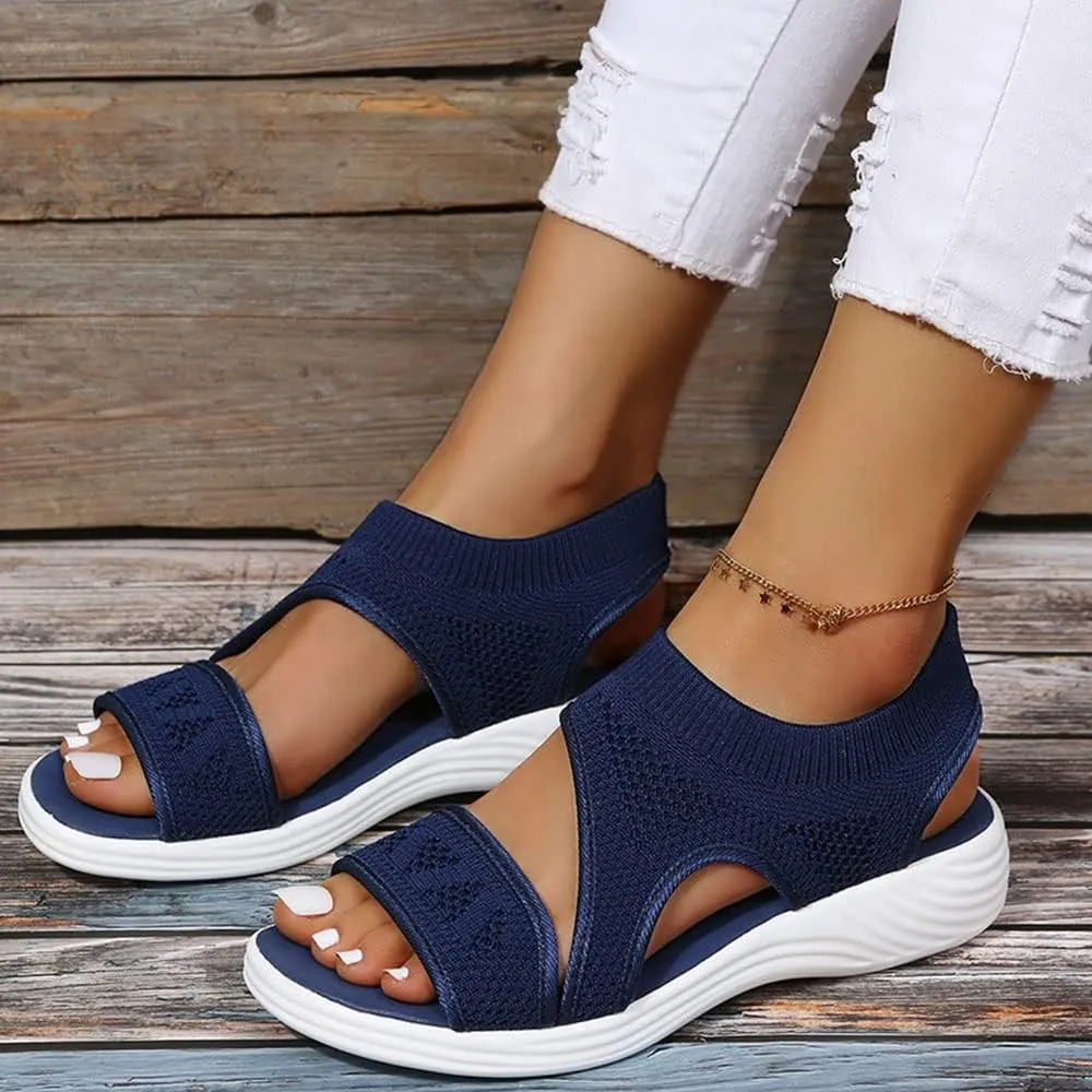 JITUUE Women's Comfy Flex Knit Thick Bottom Fish Mouth Washable Slingback Orthopedic Slide Sport Sandals