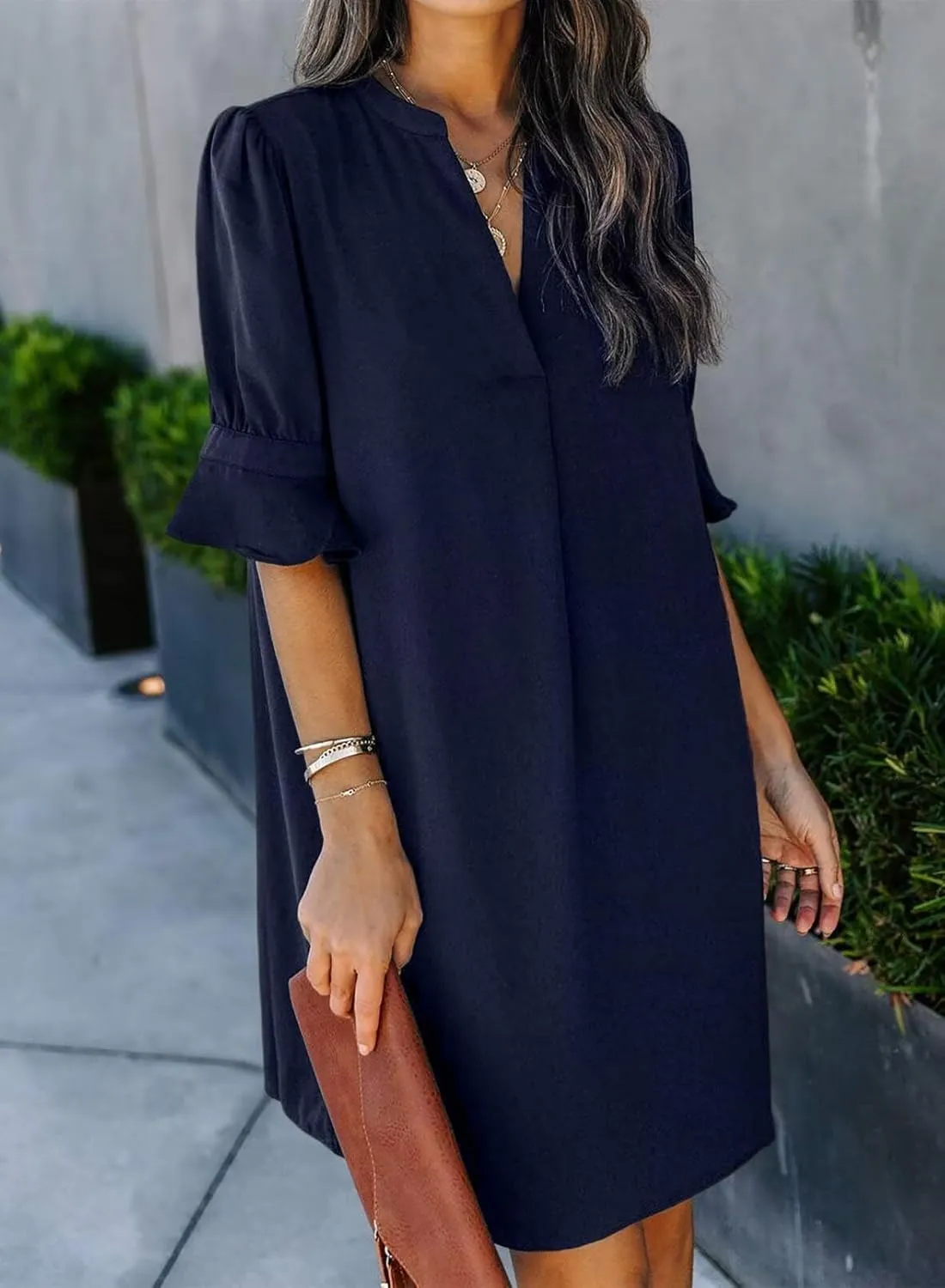 JOCAFIYE Womens Casual Dresses Short Sleeve V-Neck Dress Shift Dress Summer Dresses for Women 2025