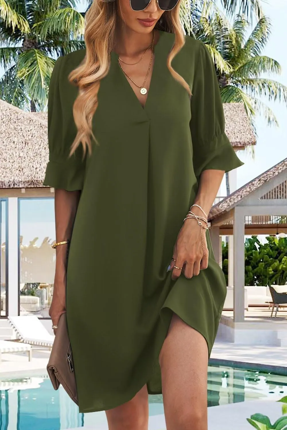 JOCAFIYE Womens Casual Dresses Short Sleeve V-Neck Dress Shift Dress Summer Dresses for Women 2025