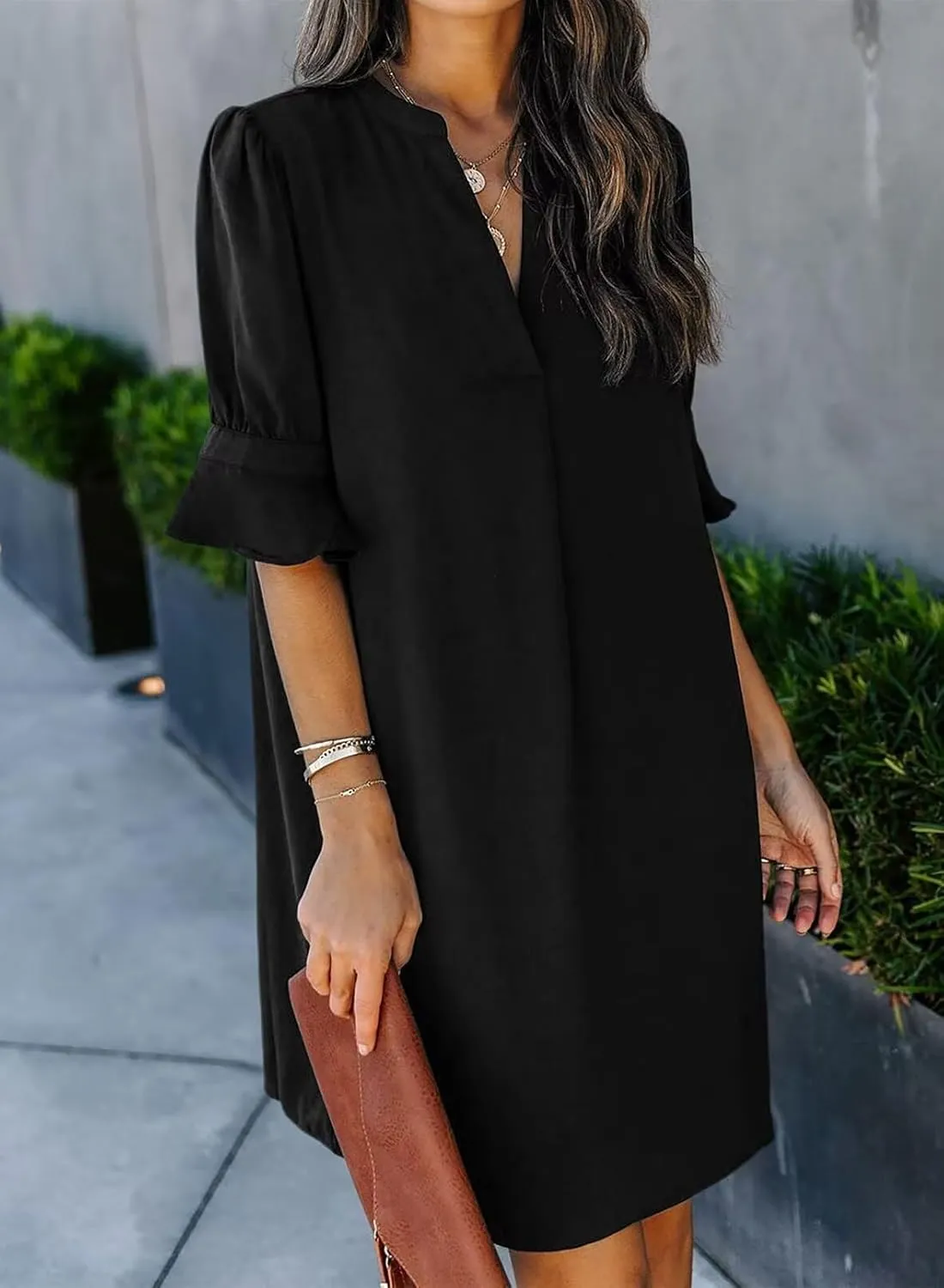 JOCAFIYE Womens Casual Dresses Short Sleeve V-Neck Dress Shift Dress Summer Dresses for Women 2025