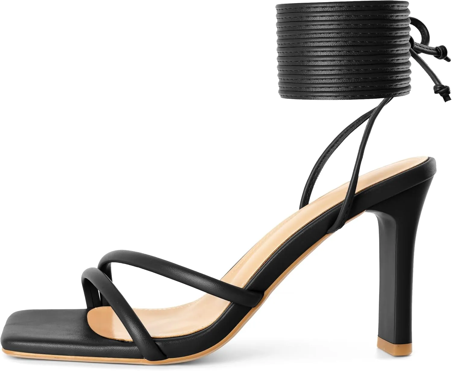 Joseywade Chunky Heels For Women Lace Up Tie Up High Heel 3.5" Heeled Sandals Open Toe Shoes