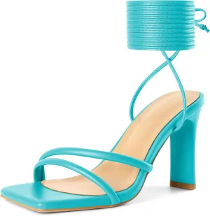 Joseywade Chunky Heels For Women Lace Up Tie Up High Heel 3.5" Heeled Sandals Open Toe Shoes